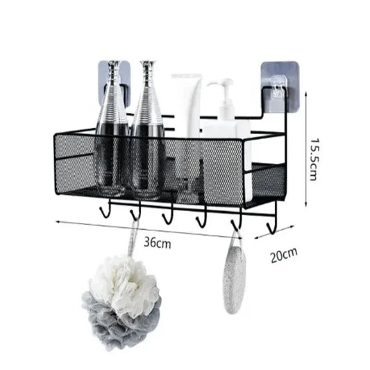 Self-adhesive wall-mounted iron shelf with hooks - Prozone