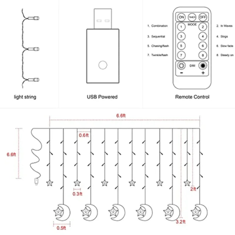Led star moon curtain string lights - Prozone