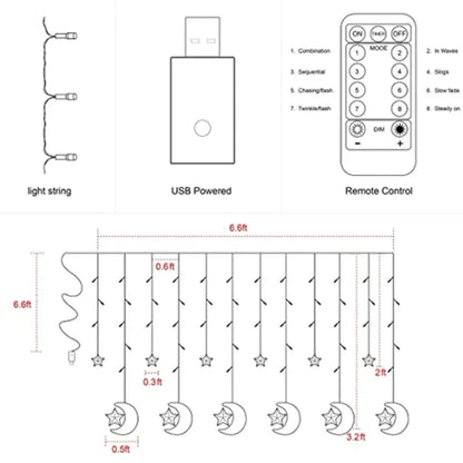 Led star moon curtain string lights - Prozone
