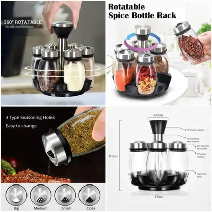 Rotating 6 bottles spice rack glass material - Prozone