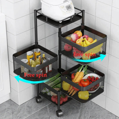 4 layer rotating square kitchen storage trolley - Prozone