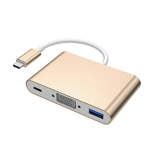 Type c to 1080p vga+usb 3.0+type-c adapter - gold - Prozone
