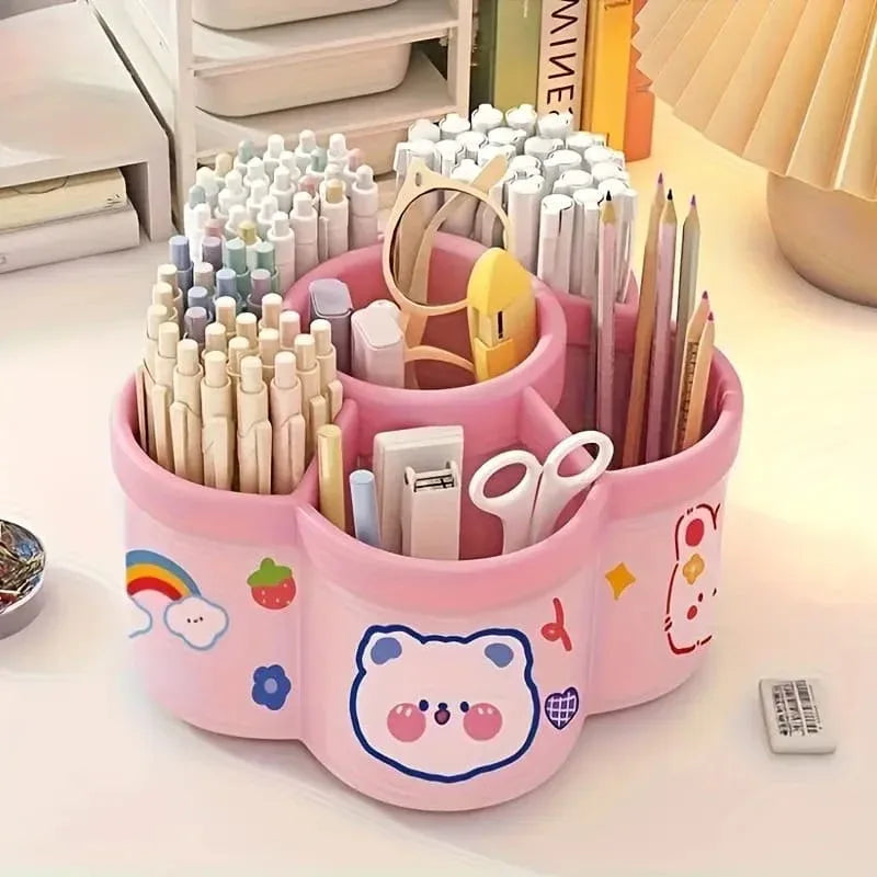 6 Grid Multi Functional Cute Plum Blossom Shaped Pen Holder - Prozone