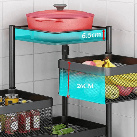 5 layer rotating square kitchen storage trolley - Prozone