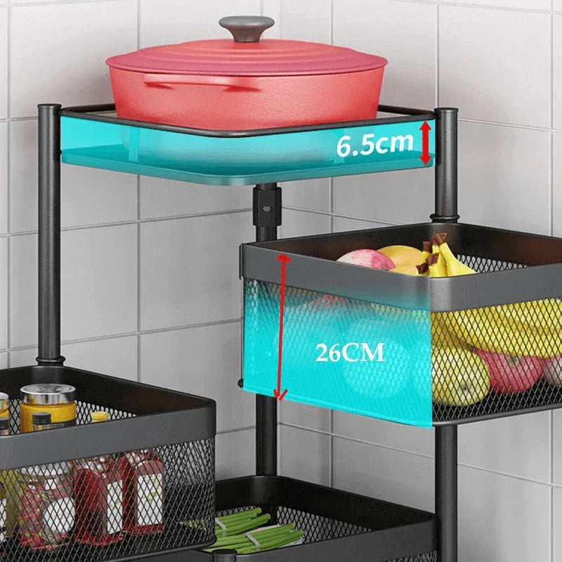 4 layer rotating square kitchen storage trolley - Prozone