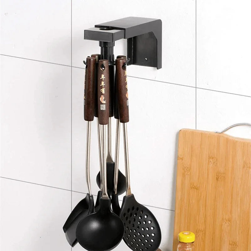 360 degree kitchen rotating utensil holder with 6 hooks - Prozone