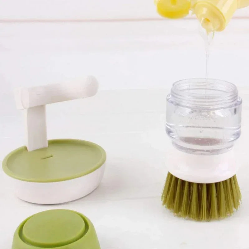 Dish washing brush with liquid dispenser storage stand - Prozone