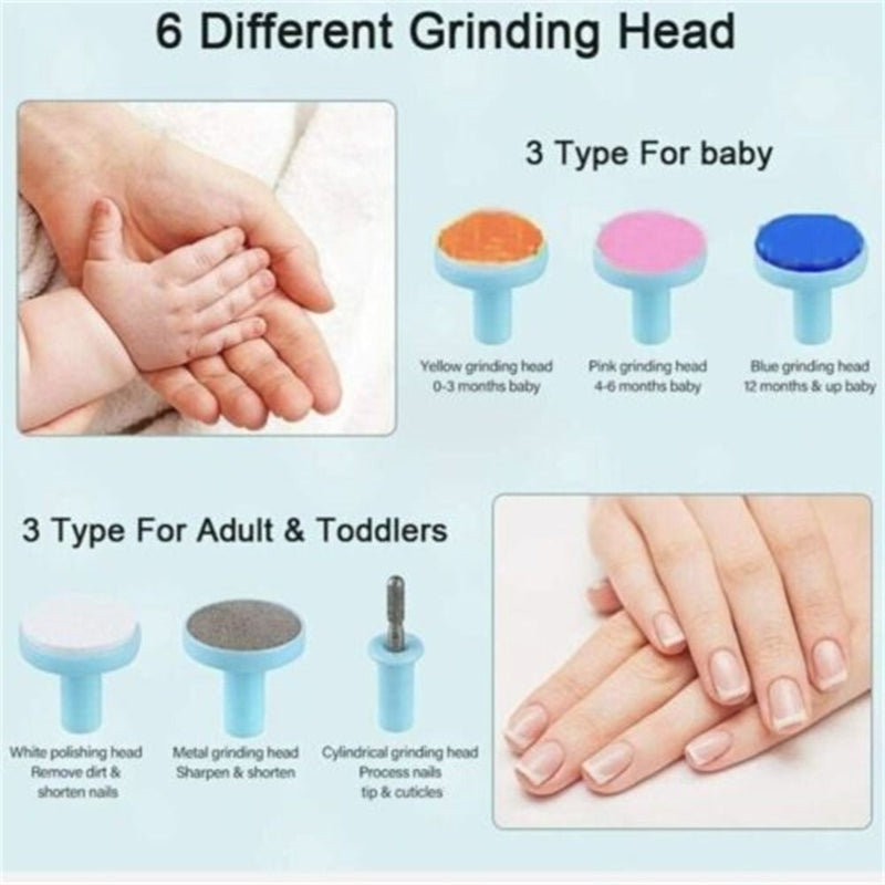 Electric baby nail trimmer with 6 grinding heads - Prozone