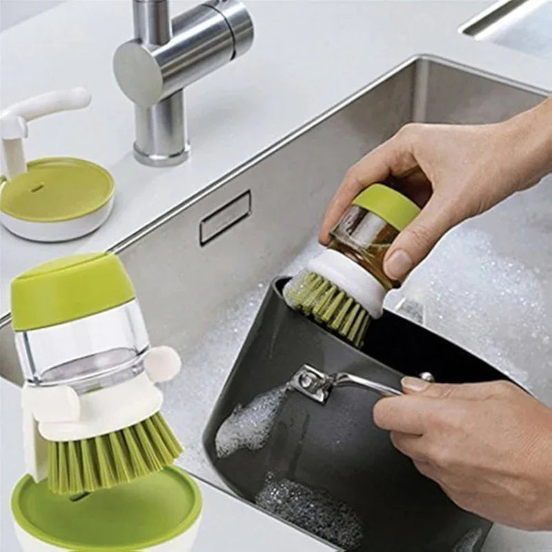Dish washing brush with liquid dispenser storage stand - Prozone