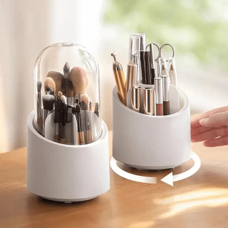 Rotating makeup brush holder with lid - Prozone