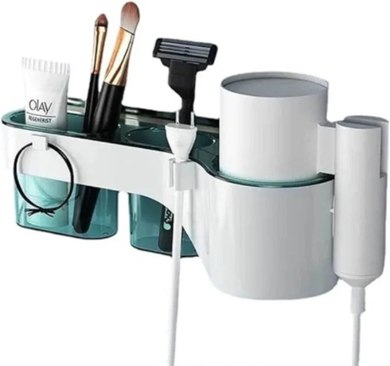 Multifunctional punch free wall mounted hair dryer storage holder - Prozone