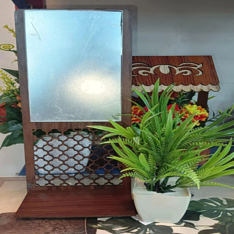 Wooden Frame Acrylic Mirror Shelf With 1 Pc of flower pot - Prozone