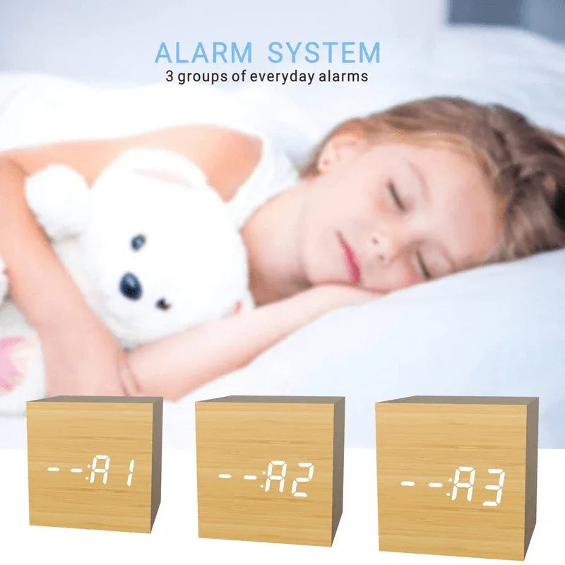 Wooden led alarm clock with voice control - Prozone