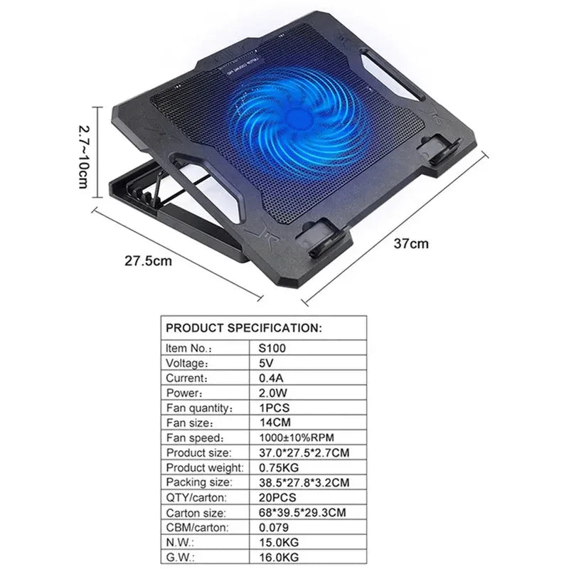 S100 adjustable notebook gaming cooler fan laptop stand - Prozone