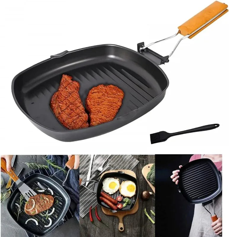 Non stick frying pan folding wooden handle - Prozone