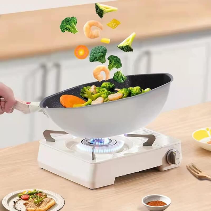 Non stick korean octagonal shape skillet with lid & wood handle - Prozone