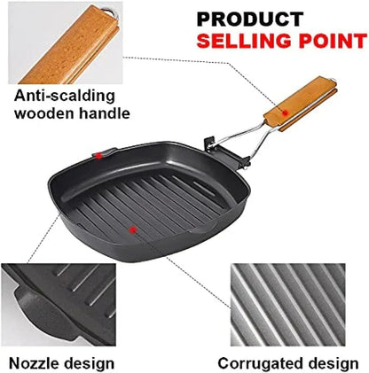 Non stick frying pan folding wooden handle - Prozone
