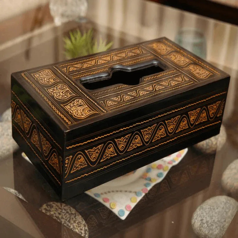 Tissue box golden laquer work - Prozone