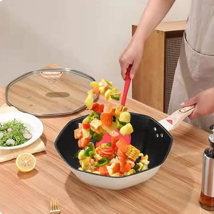 Non stick korean octagonal shape skillet with lid & wood handle - Prozone