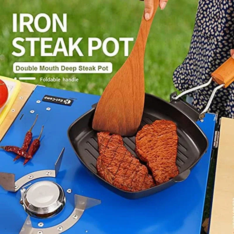 Non stick frying pan folding wooden handle - Prozone