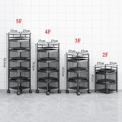 5 layer rotating square kitchen storage trolley - Prozone