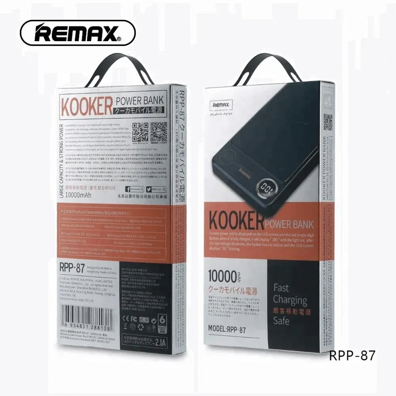 Remax kooker rpp-87 single usb output 10000mah power bank - Prozone