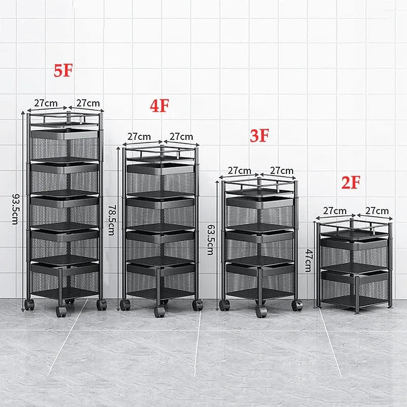 4 layer rotating square kitchen storage trolley - Prozone