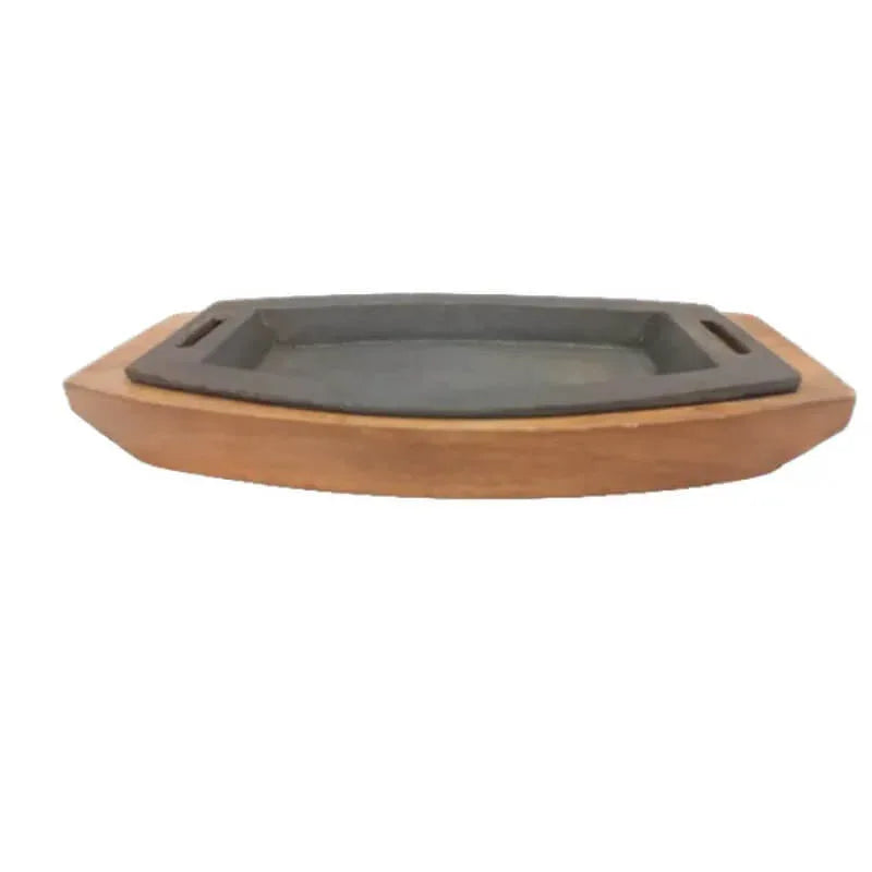 Imperial cast iron sizzler plate with thick wood base 8.5 inch - Prozone