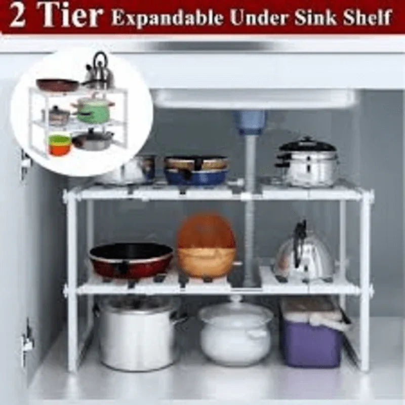 2 tier expandable under sink organizer shelf adjustable kitchen storage rack - Prozone