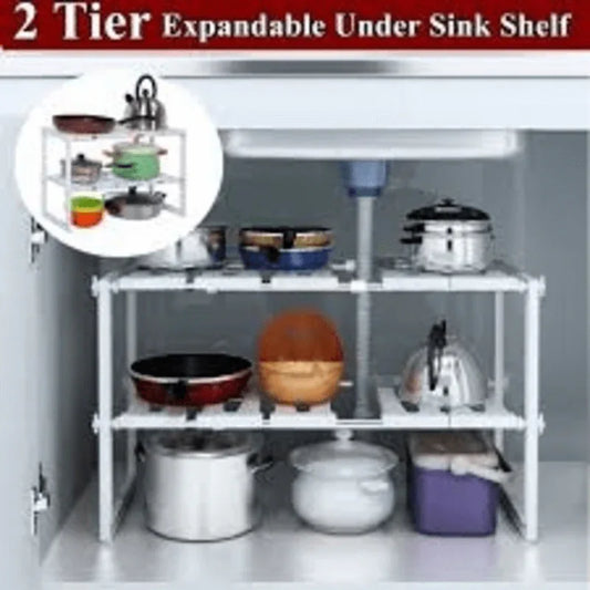 2 tier expandable under sink organizer shelf adjustable kitchen storage rack - Prozone