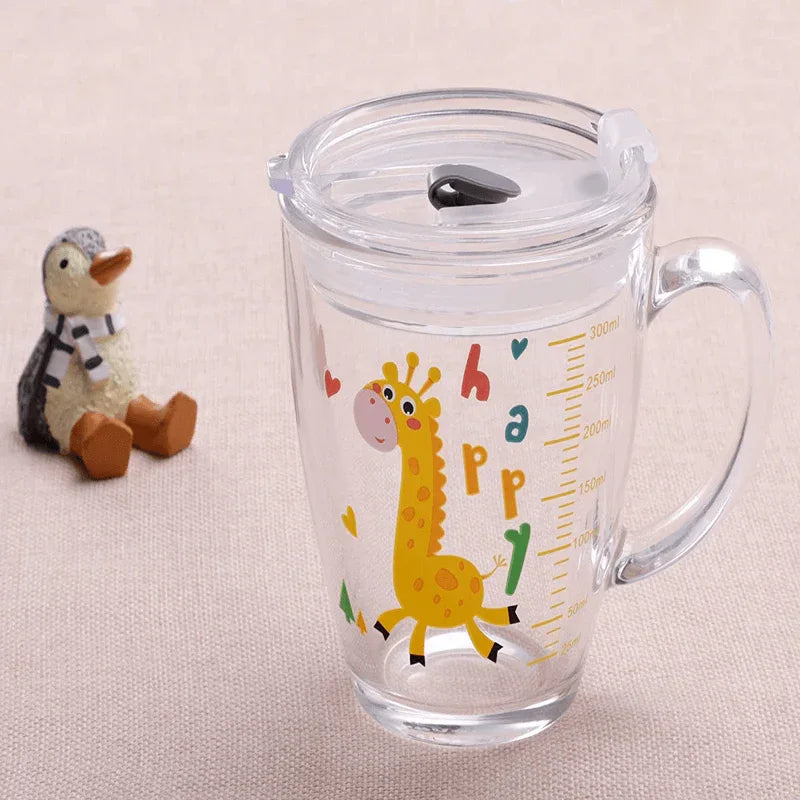 Glass milk cup with straw measuring lid 350ml - Prozone