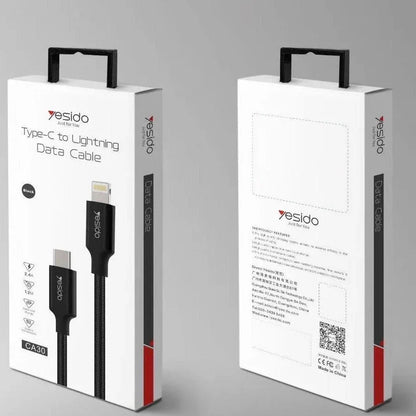 Black 2.4 a yesido ca30 type c lightning data cable - Prozone