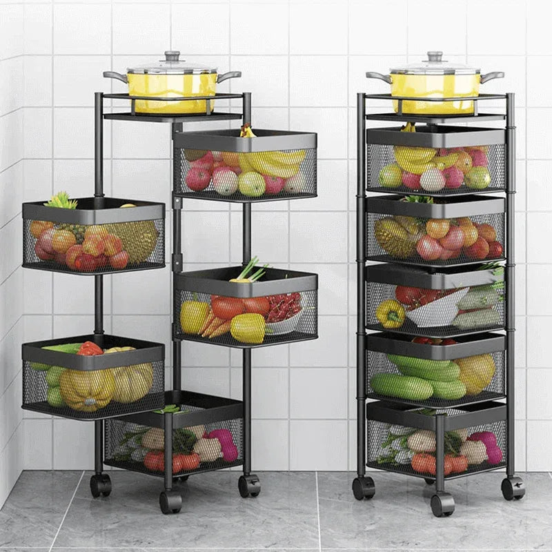 5 layer rotating square kitchen storage trolley - Prozone