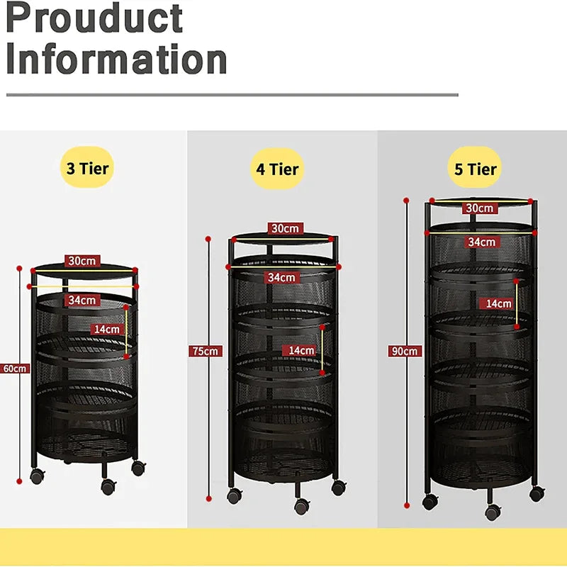 4 layer rotating round kitchen storage trolley - Prozone