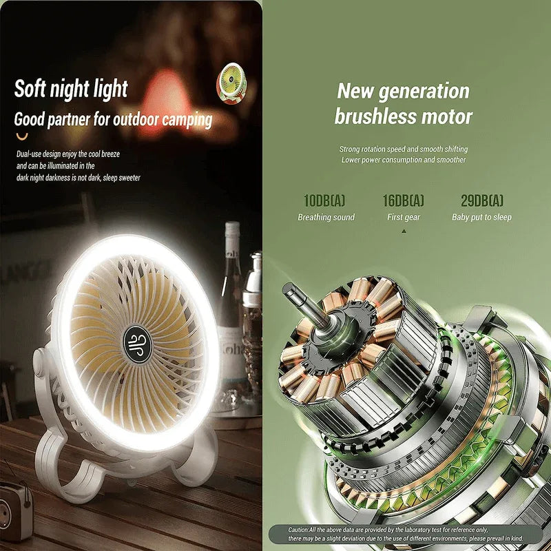 360° rotation with night breathing light portable fan with hook - Prozone
