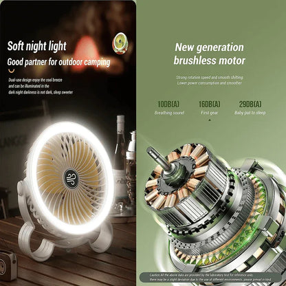 360° rotation with night breathing light portable fan with hook - Prozone