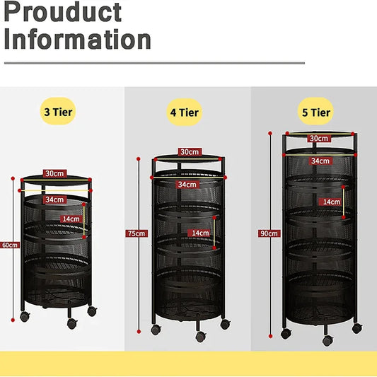 5 layer rotating round kitchen storage trolley - Prozone