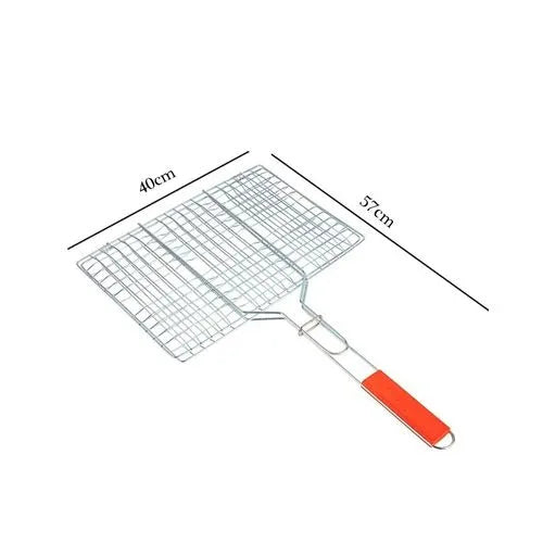 Chrome plated barbecue grill net basket + wood handle medium - Prozone
