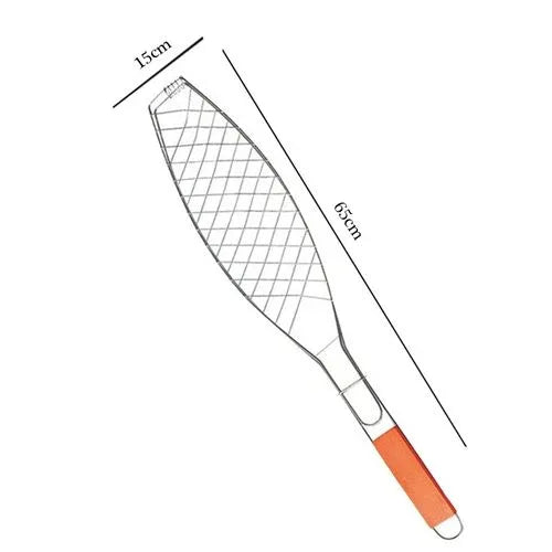 Fish grill basket + outdoor barbecue grill clip +wood handle - Prozone