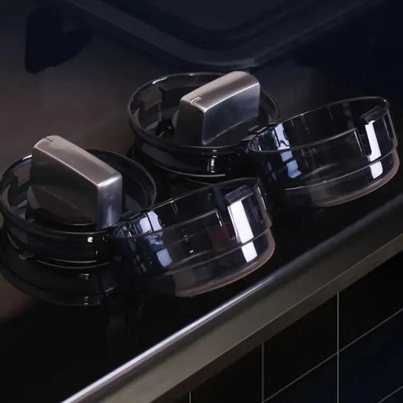 Pair of universal kitchen gas stove knob covers with lock - black - Prozone
