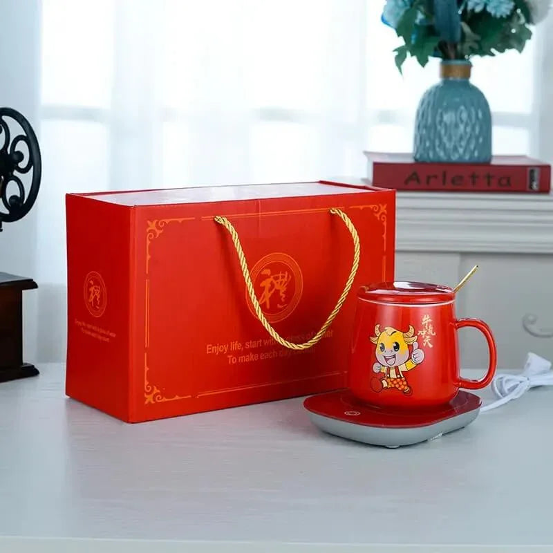 Ceramic mug red color with temperature control plate - Prozone