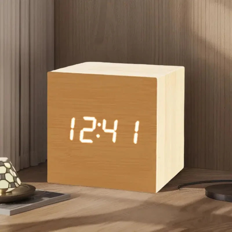 Wooden led alarm clock with voice control - Prozone