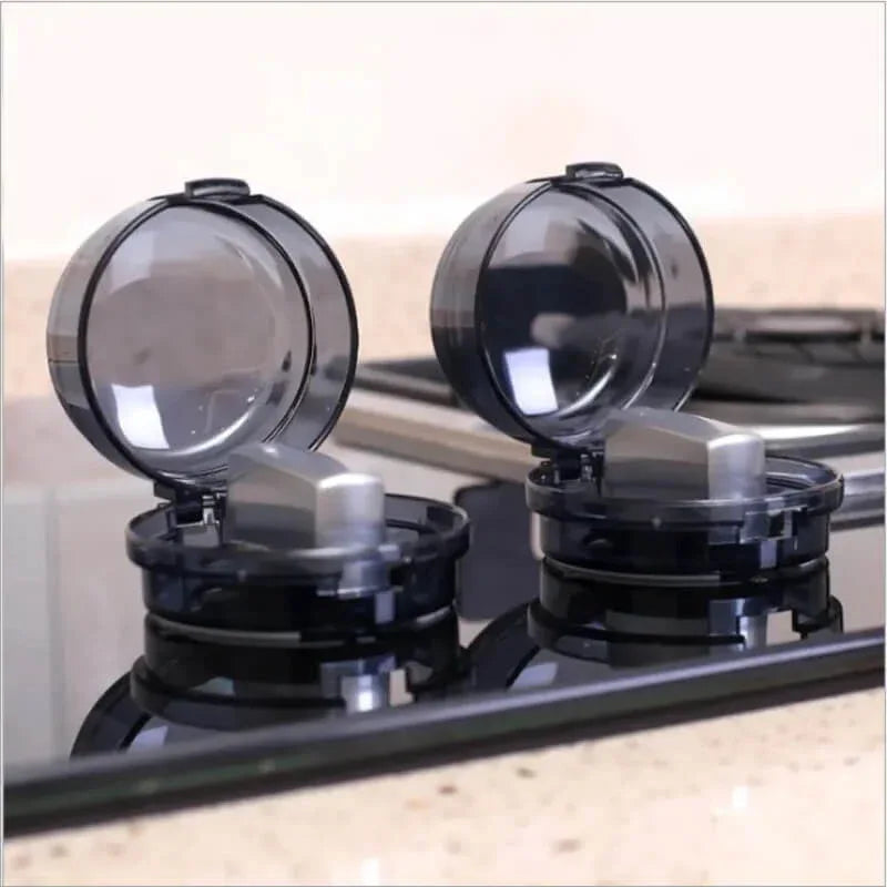 Pair of universal kitchen gas stove knob covers with lock - black - Prozone