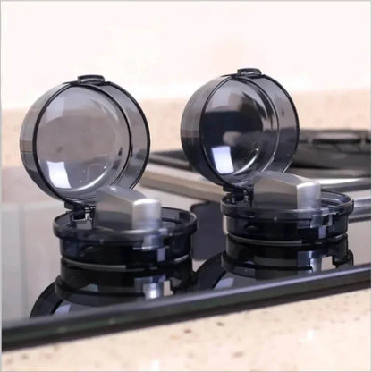Pair of universal kitchen gas stove knob covers with lock - black - Prozone
