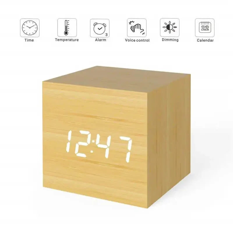 Wooden led alarm clock with voice control - Prozone