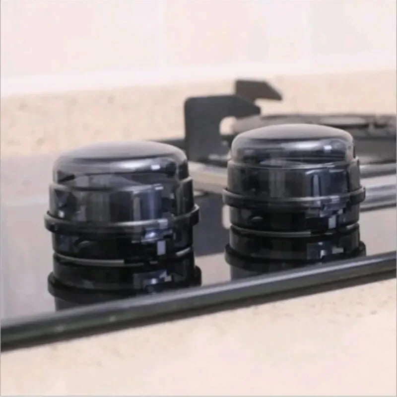 Pair of universal kitchen gas stove knob covers with lock - black - Prozone