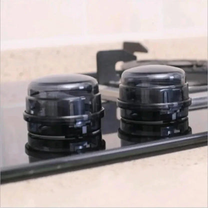 Pair of universal kitchen gas stove knob covers with lock - black - Prozone