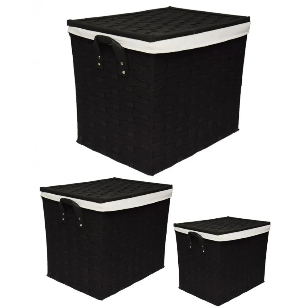 Pack of 3 flip interwoven strapping laundry baskets - black - Prozone
