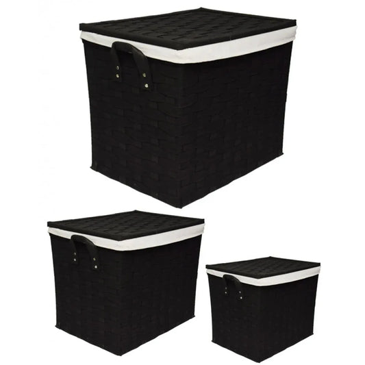 Pack of 3 flip interwoven strapping laundry baskets - black - Prozone