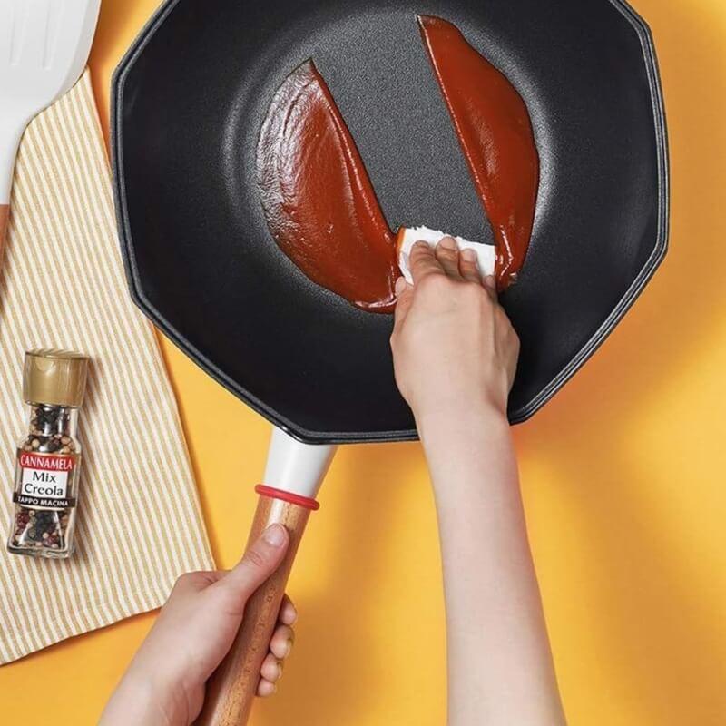 Non stick korean octagonal shape skillet with lid & wood handle - Prozone